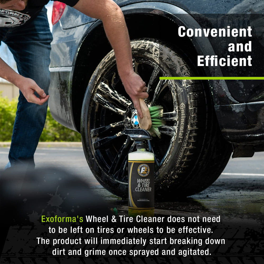 Close-up of brake dust being removed by ExoForma cleaner