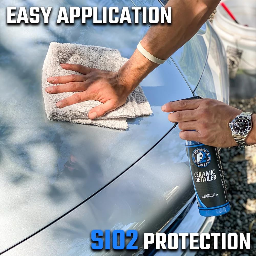 ExoForma Ceramic Detailer water-beading reduces water spots after rain or washes.