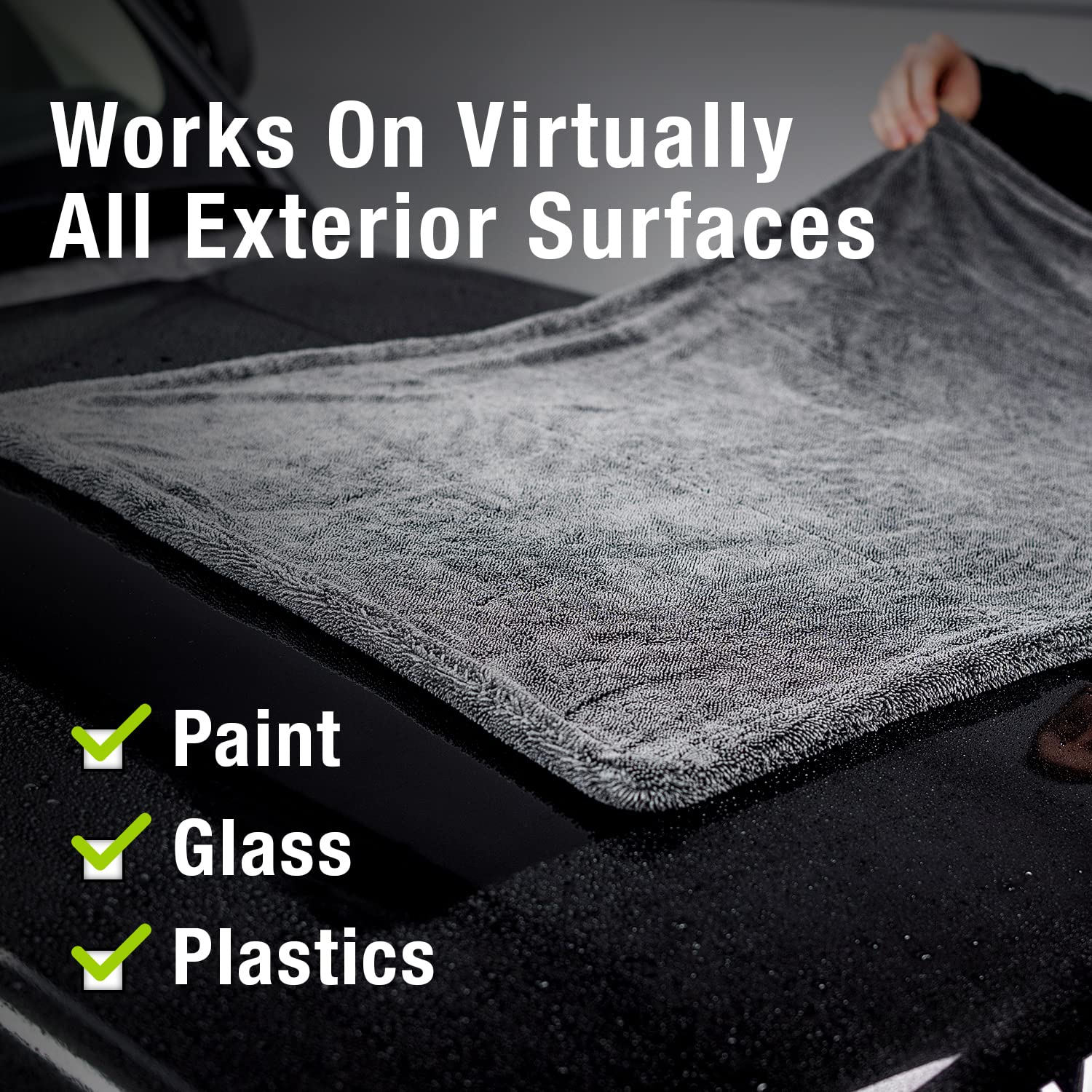 ExoForma Mega car drying towel absorbency test highlights 1200 GSM water handling.