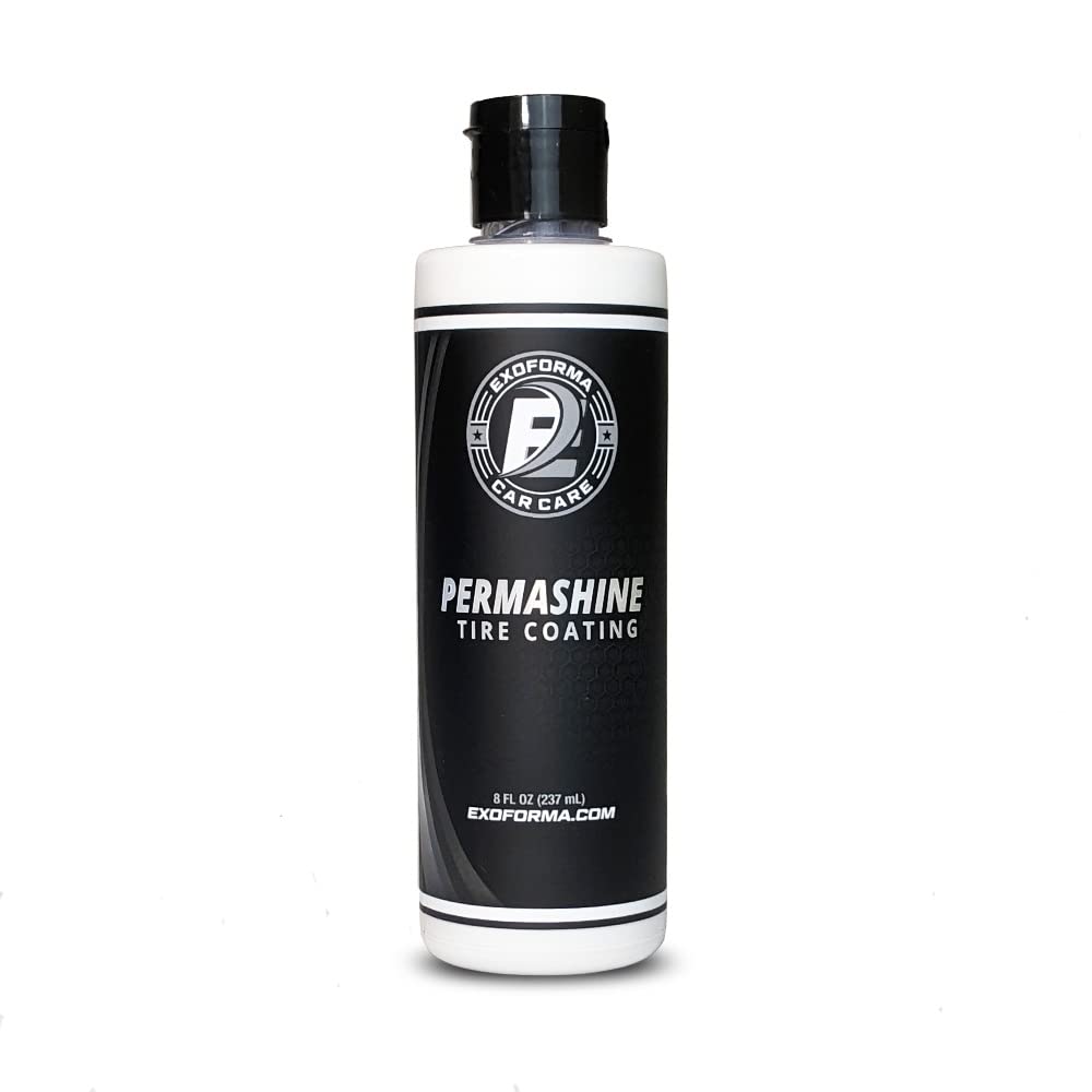 ExoForma Permashine bottle closeup showing a long-lasting acrylic shield for tires.