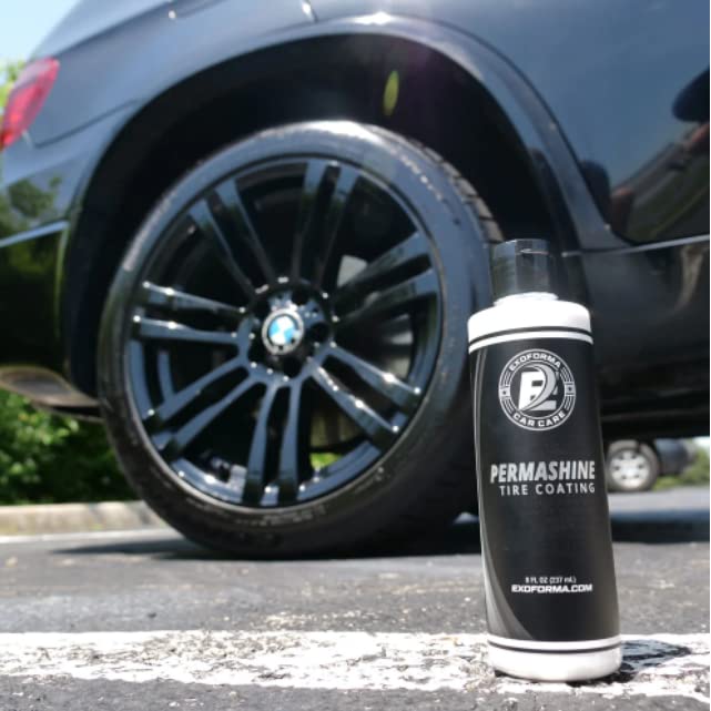 High-gloss Permashine finish after cleaning for a refreshed tire look.
