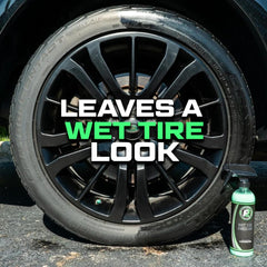 ExoForma Wet Tire Dressing Spray dries quickly to prevent sling.