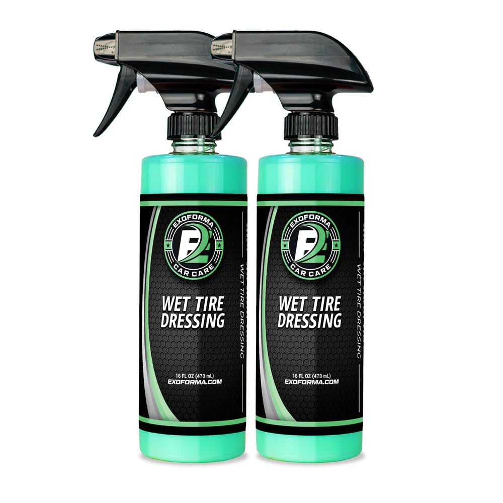ExoForma Wet Tire Dressing Spray creates a dramatic wet-look shine for tires.
