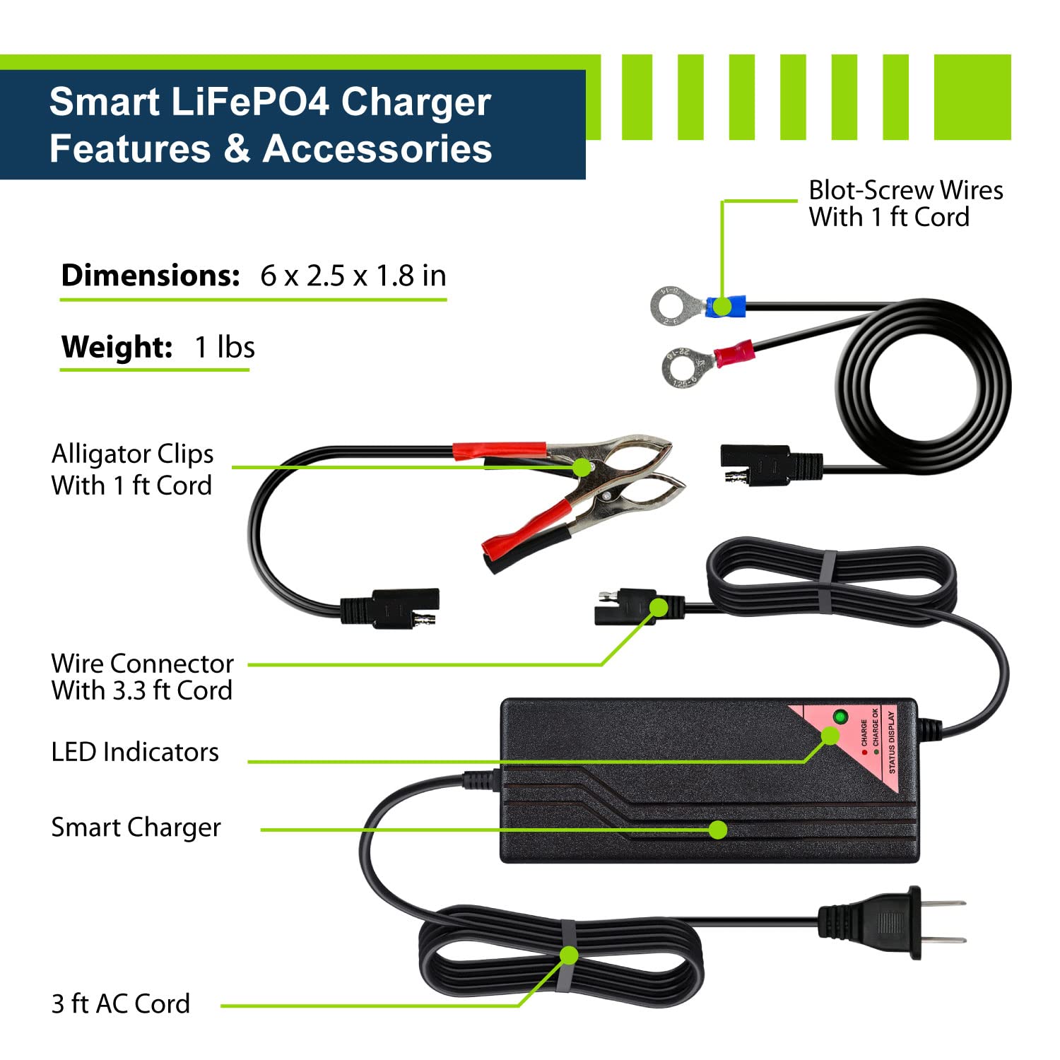LED indicators on the ExpertPower charger show CC/CV status for LiFePO4 charging.