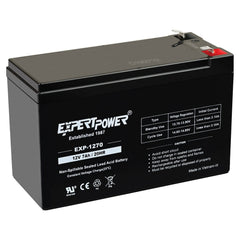 ExpertPower 12V7Ah battery front view for alarm systems compatibility.
