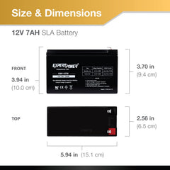 ExpertPower 12V7Ah battery side profile, compact UPS replacement.