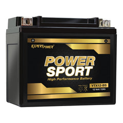ExpertPower YTX12-BS AGM battery front view, maintenance-free and ready to install.