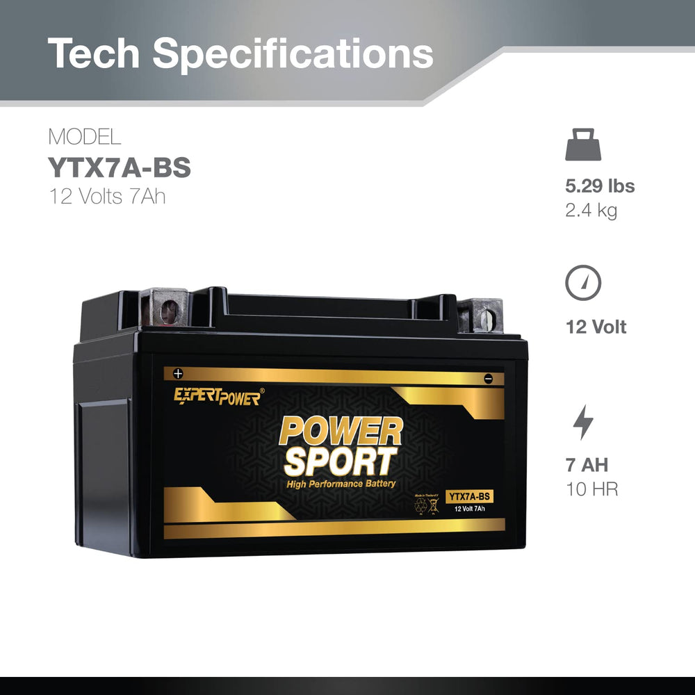 ExpertPower YTX7A-BS powersports battery for quad and ATV with strong cold-crank ability