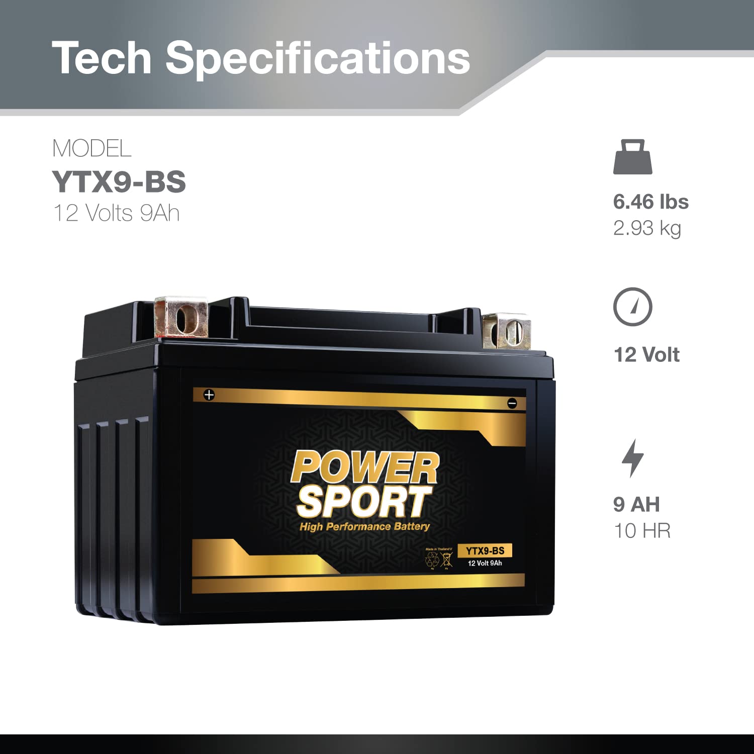 ExpertPower YTX9-BS terminal view with nut-and-bolt terminals for easy wiring.