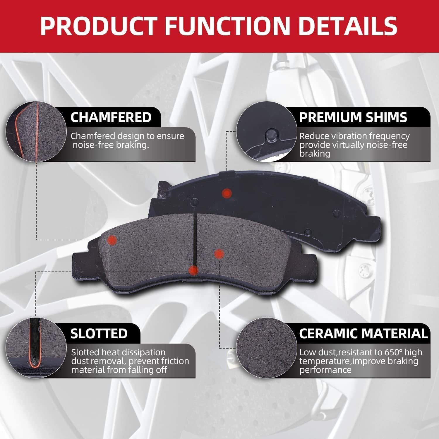 EXPPOWER front brake pads assembly with OE-style shims for smoother operation