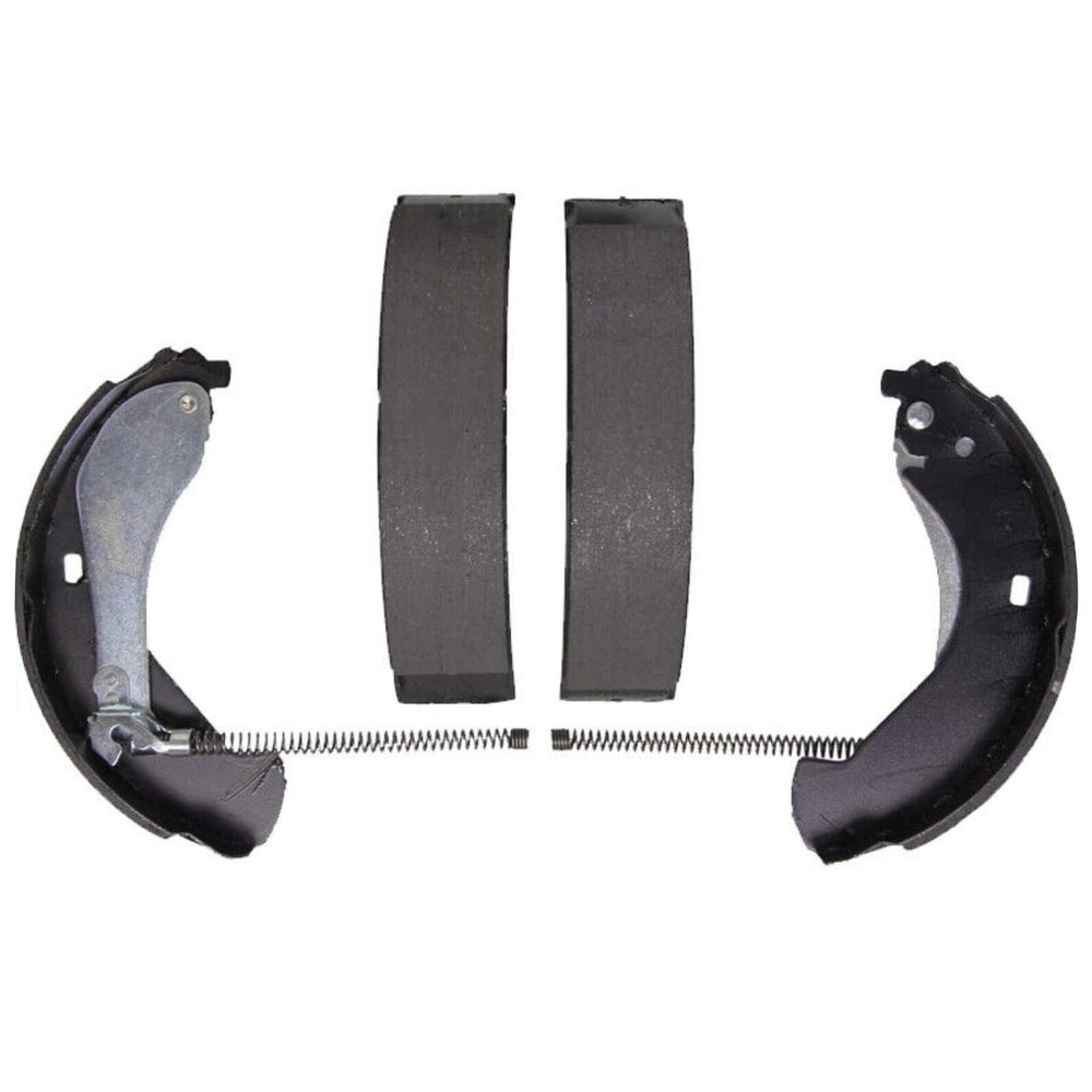 EXPPOWER rear drum brake shoe set assembly shows components ready for installation and alignment.
