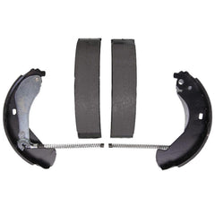EXPPOWER rear drum brake shoe set assembly shows components ready for installation and alignment.