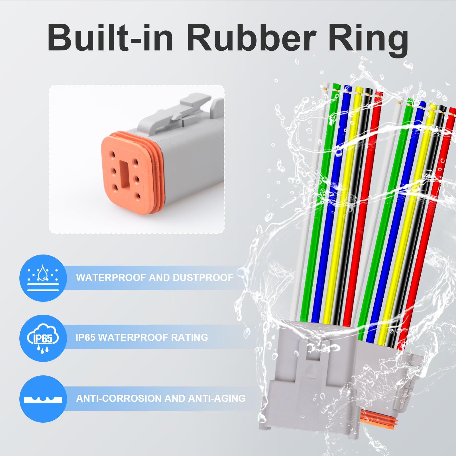 Exqutoo 8-pin waterproof DT connector highlighting sealing ring for weather resistance.