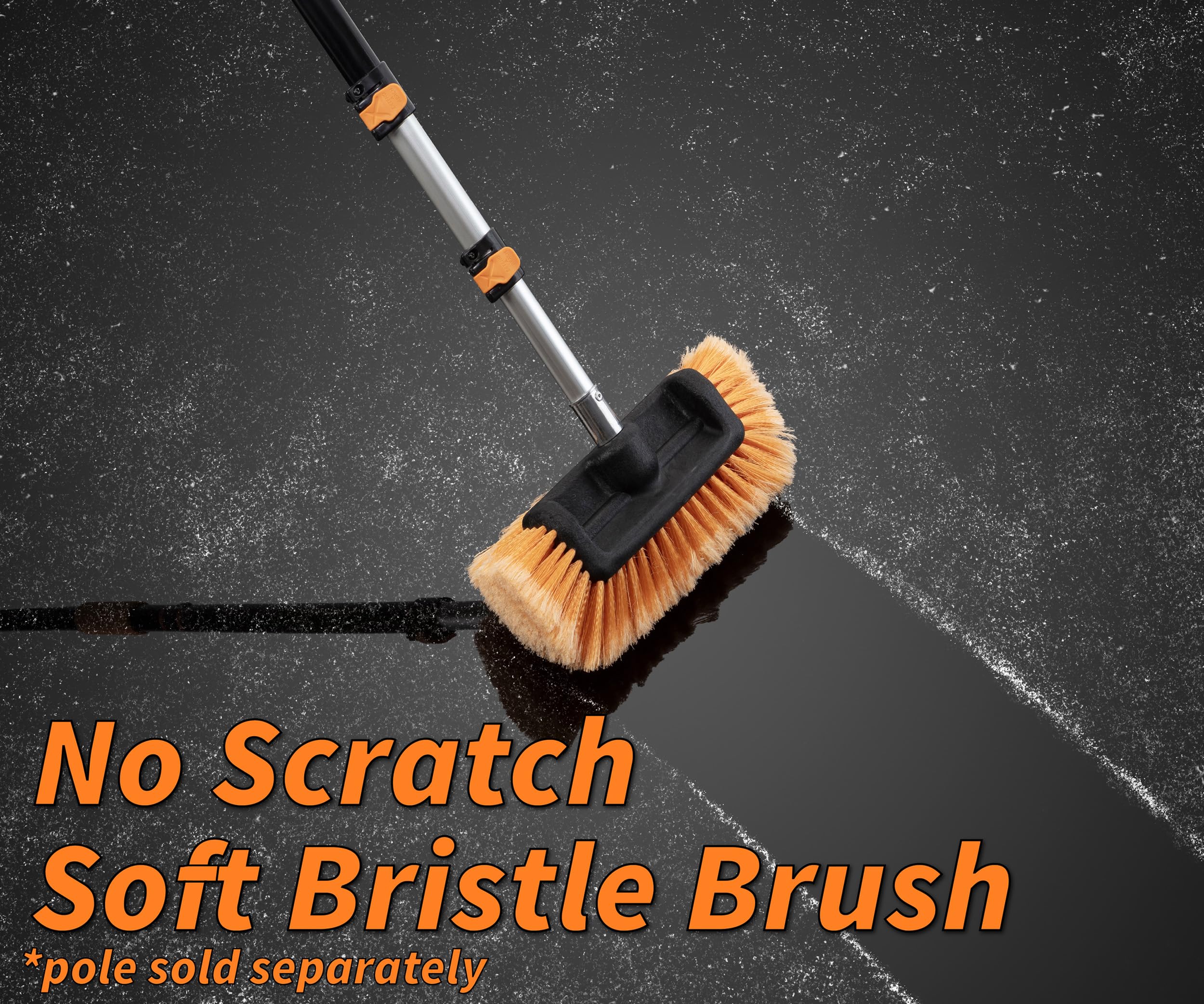 Pole-compatible EXTEND-A-REACH brush attachment with twist-on design for standard ACME poles