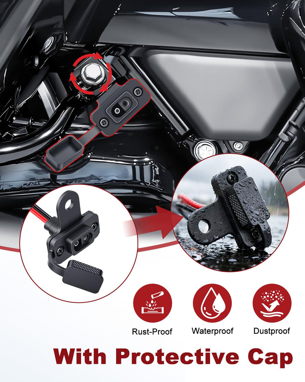 EXTRACTME Harley SAE port mount side view enables charging without side panel removal