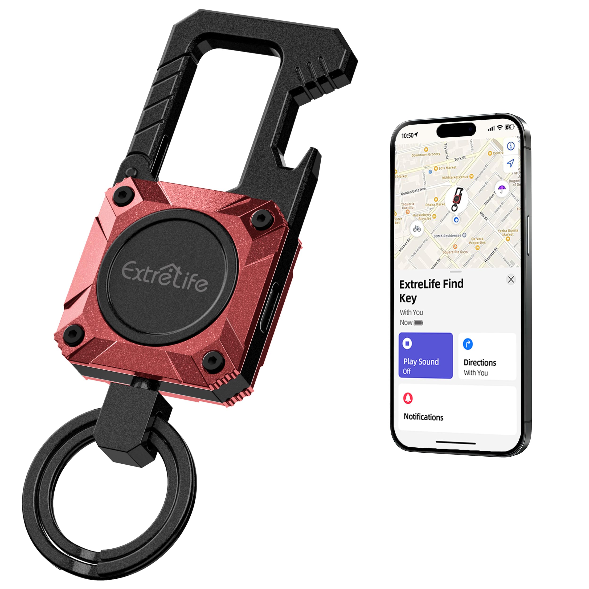 ExtreLife keychain Apple Find My compatibility helps locate misplaced items.