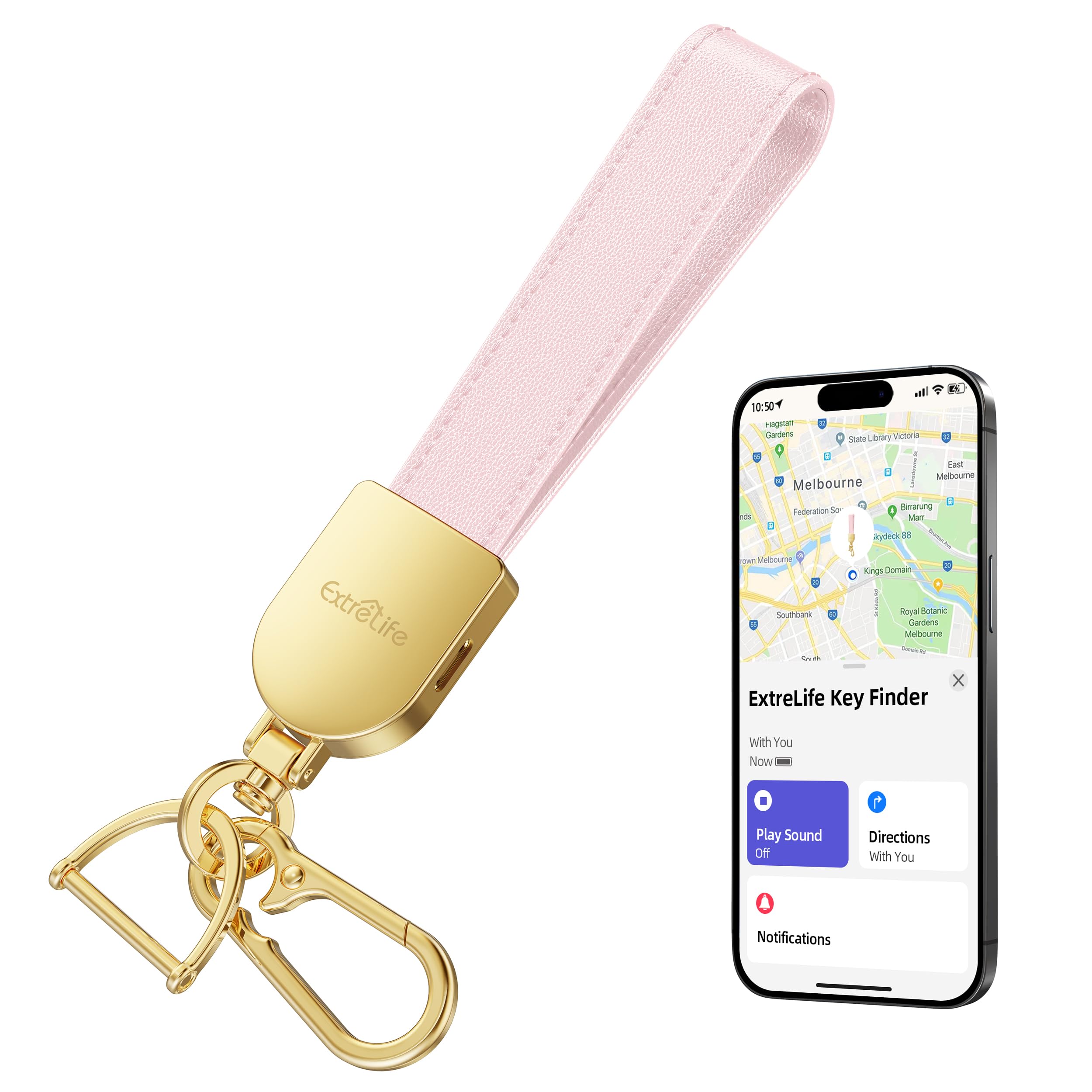 ExtreLife keychain paired with Apple Find My for precise tracking.