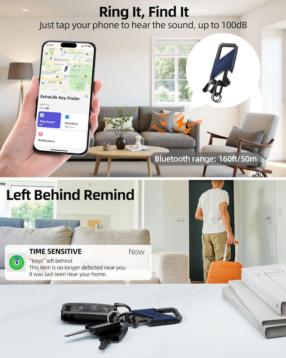 ExtreLife carabiner clip keeps keys secure on belts or bags