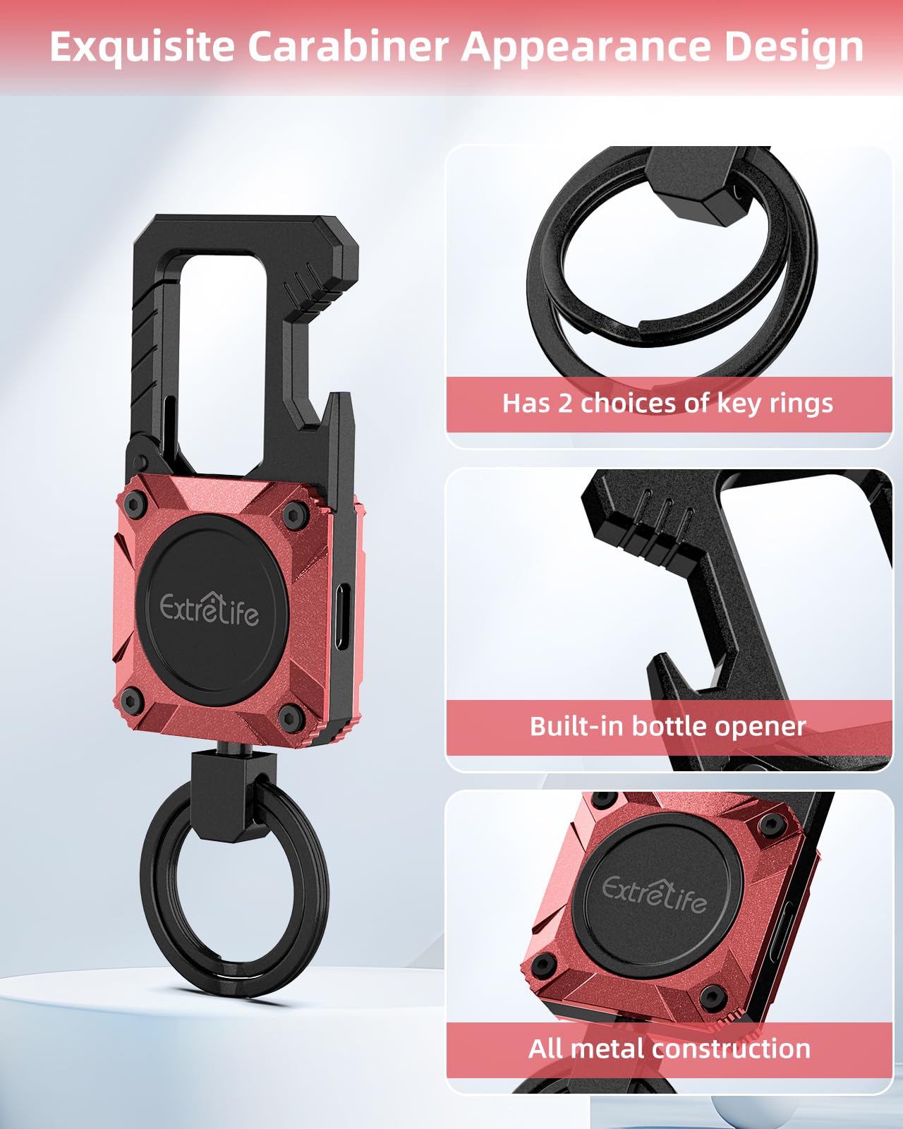 ExtreLife keychain rugged stainless steel construction withstands drops.