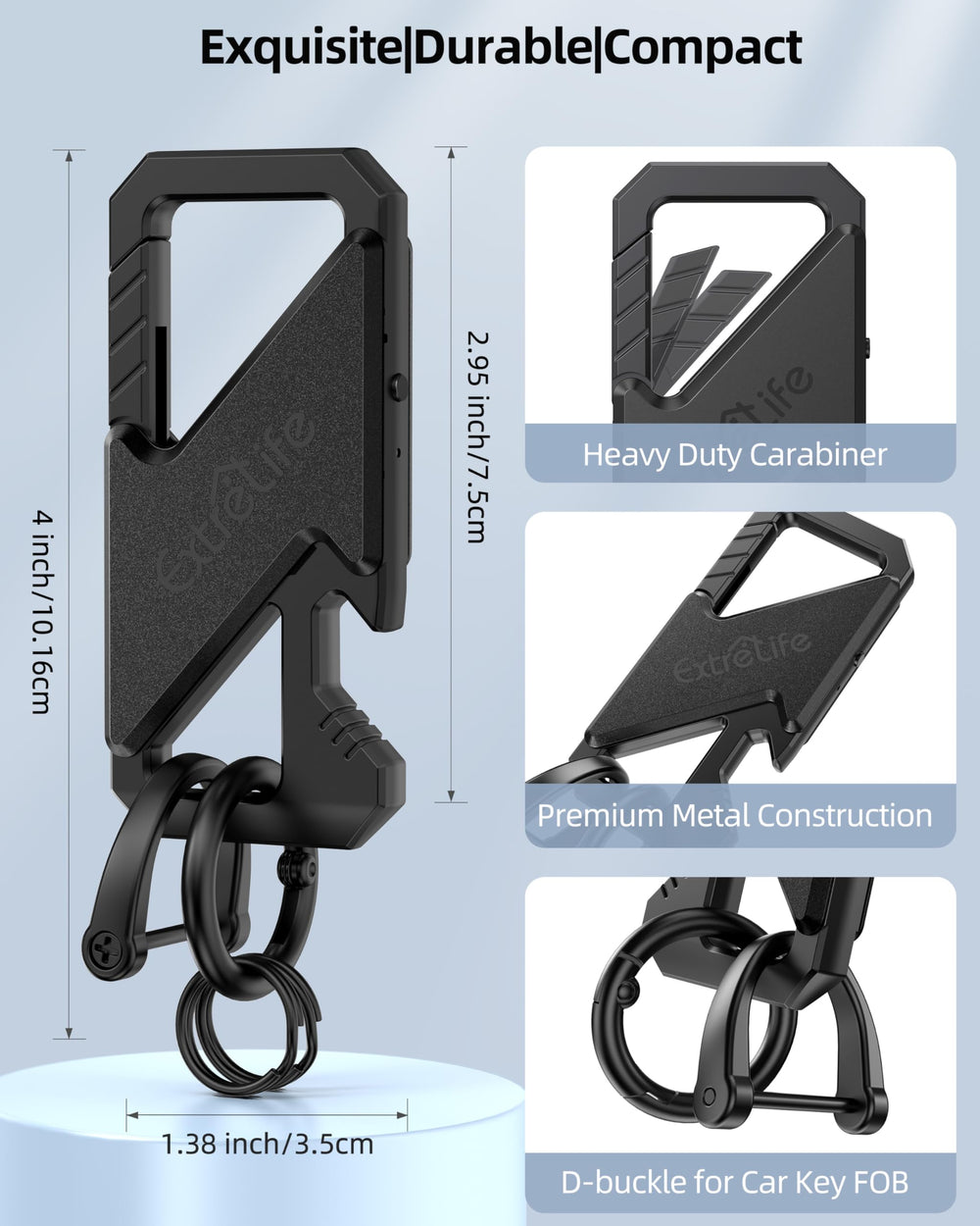 ExtreLife keychain uses premium zinc alloy with IP67 protection for everyday resilience.