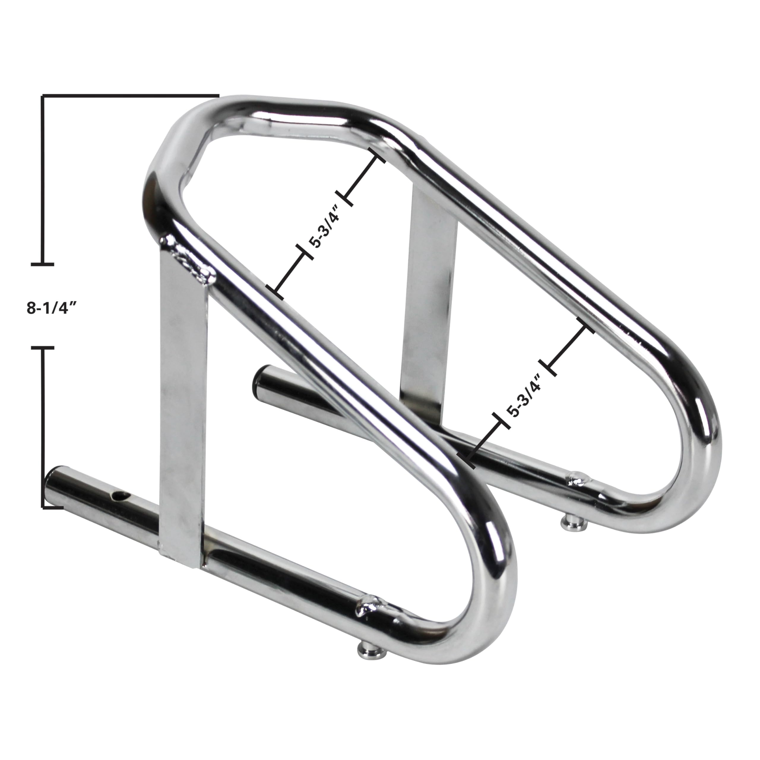 Extreme Max Deluxe chrome wheel chock with mounting brackets enables tool-free removal.