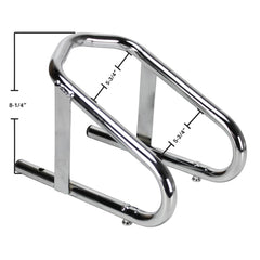 Extreme Max Deluxe chrome wheel chock with mounting brackets enables tool-free removal.