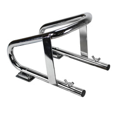 Extreme Max Deluxe chrome wheel chock mounted on a solid surface provides secure tire positioning.