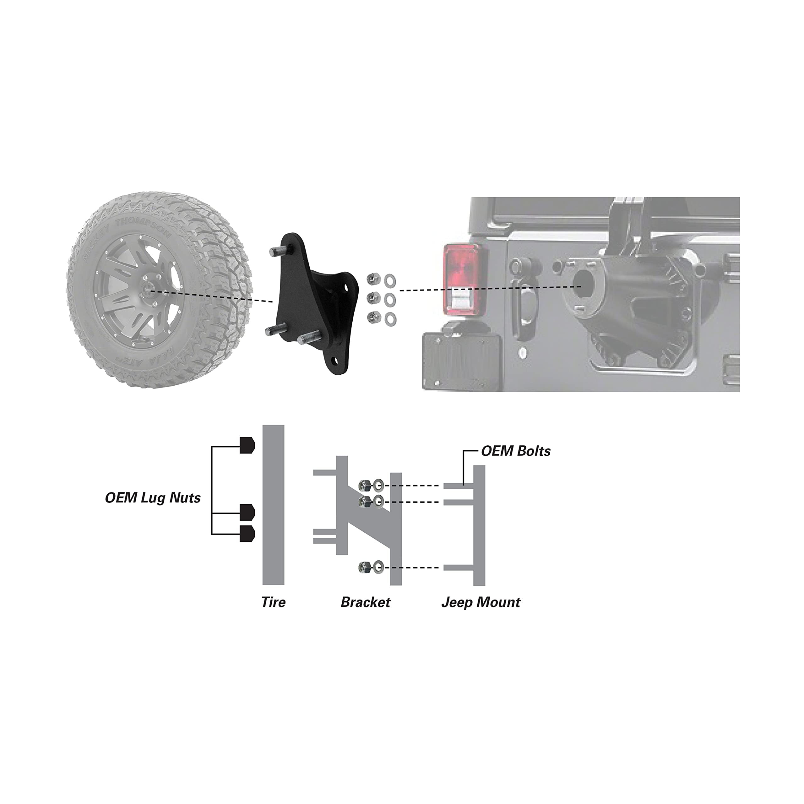 Extreme Max spare tire relocation bracket with matte black finish enhances durability
