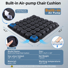EXUIKO cushion with adjustable softness controlled by air volume for personalized comfort.