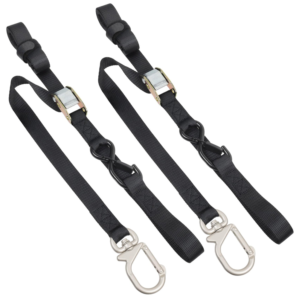 EXVITAL motorcycle tie down with swivel hook for twist-free transport.