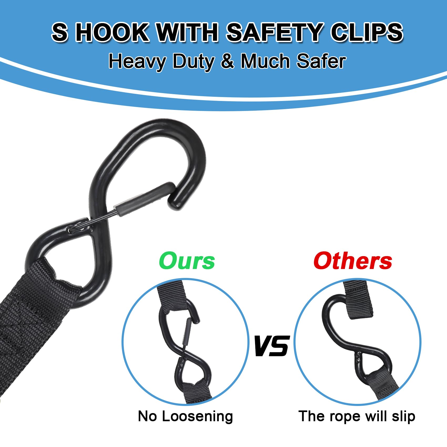 EXVITAL S-hook with safety clip prevents accidental detachment during transit.