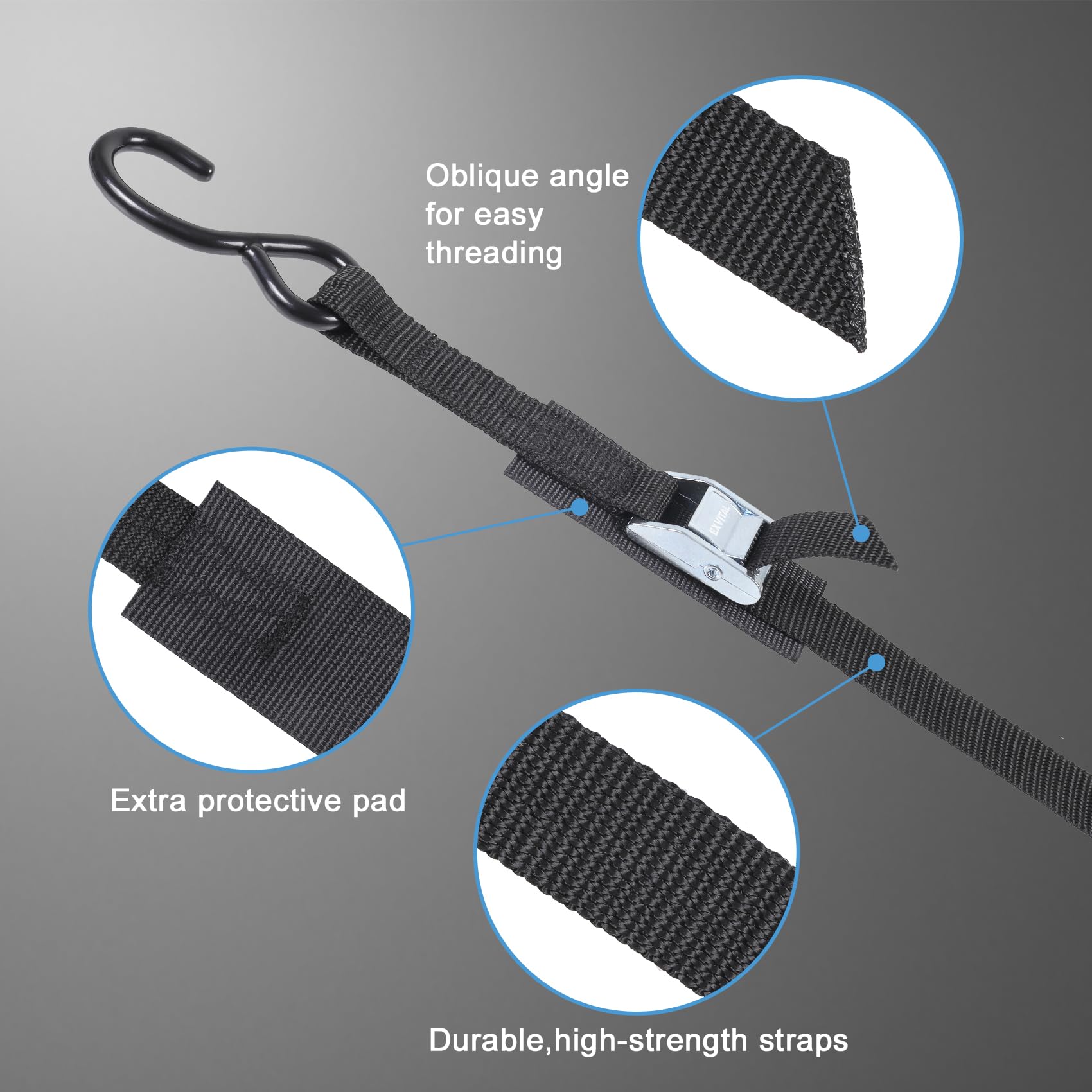 EXVITAL tie downs securing a motorcycle during transport