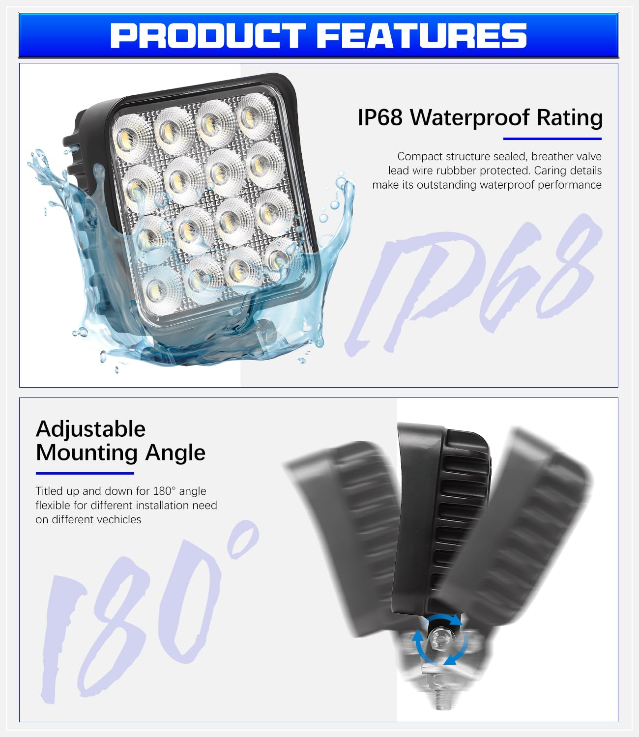 EXZEIT 12/24V-compatible LED light suitable for tractors and trucks.