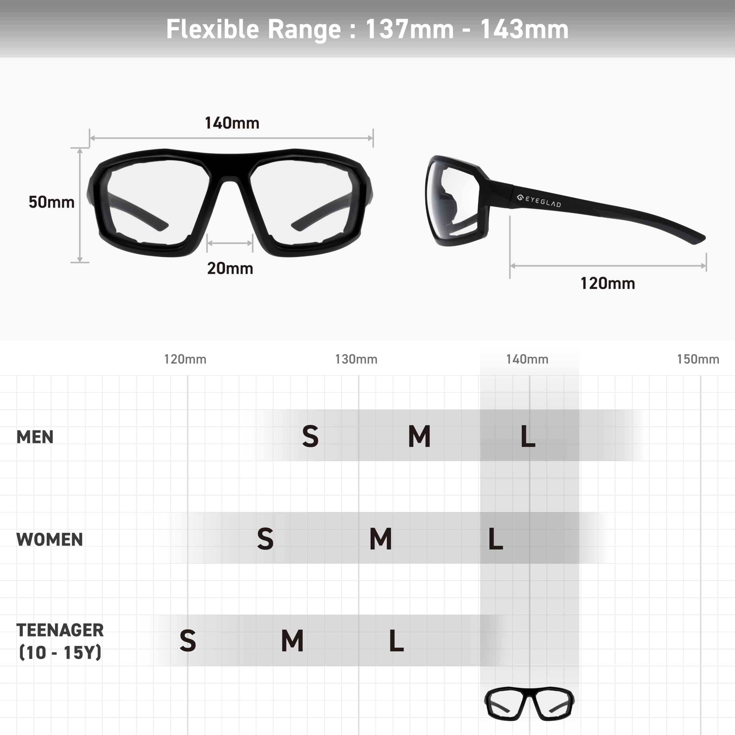 EYEGLAD REV Z87+ rider's package includes case and cleaner