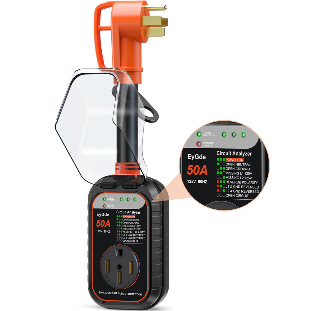 EyGde 50A RV surge protector ensures reliable on-site power.