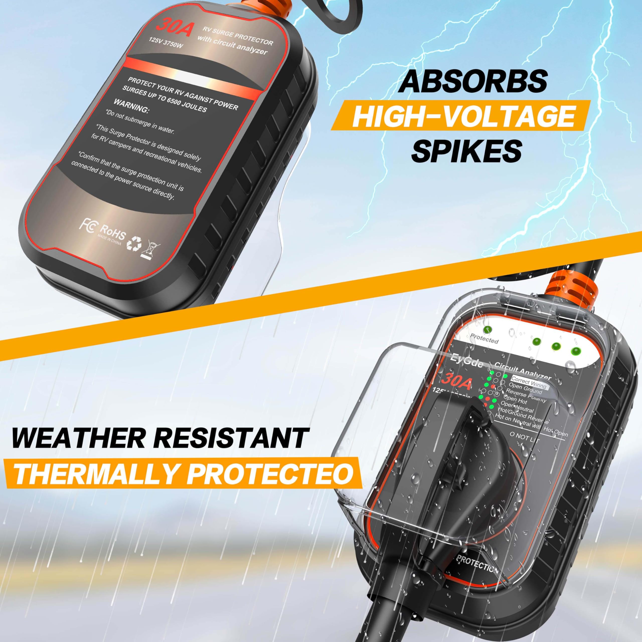 EyGde waterproof cover protects RV plug from rain and dust.