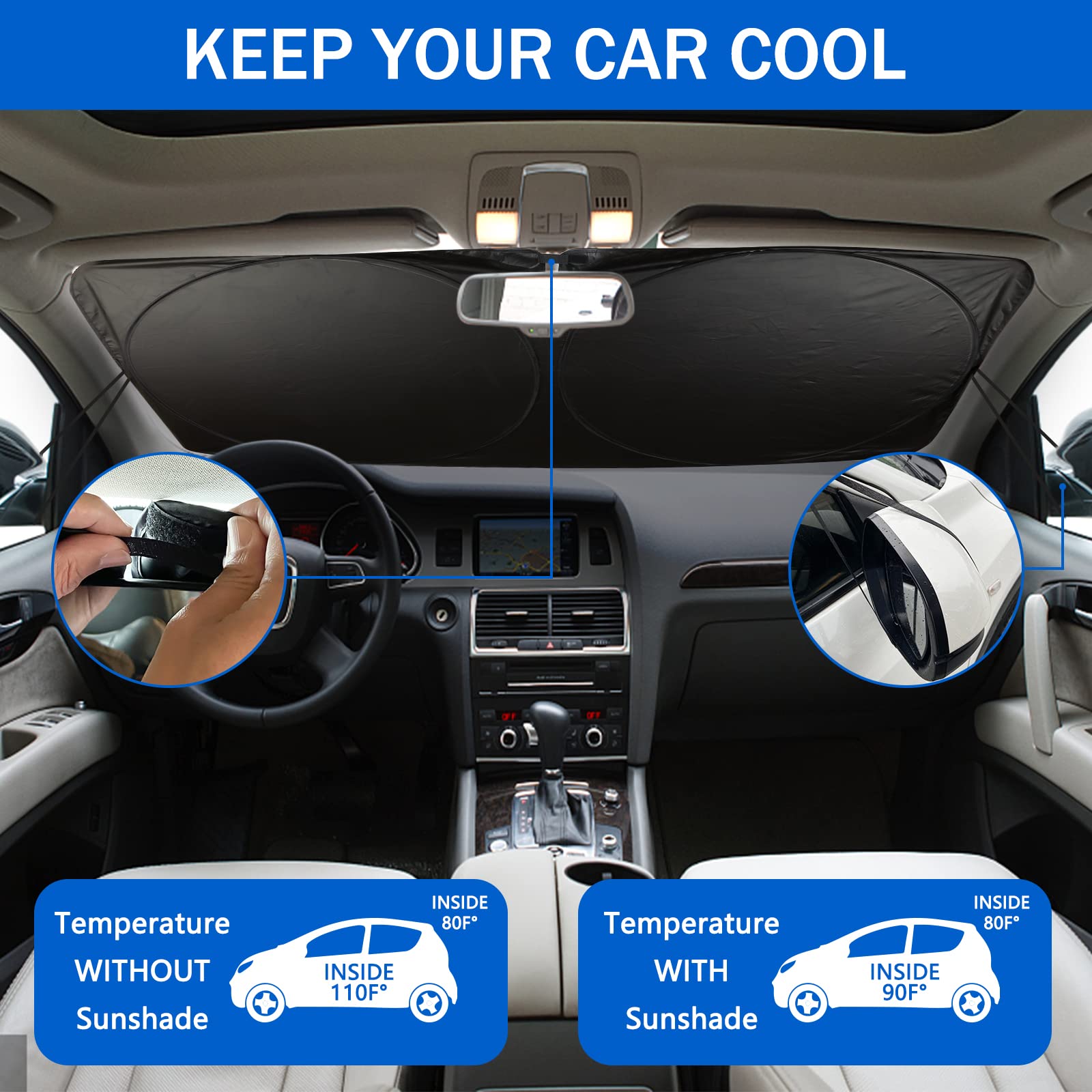 eygeufg Car Eyes Sun Shade accordion-foldable design for easy storage