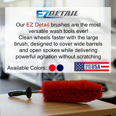 EZ Detail Big Red wheel brush behind spokes for hard-to-reach areas.