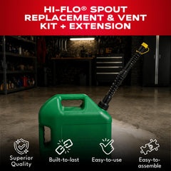 EZ-POUR HI-FLO extension to 16 inches extends reach for tall or wide containers.