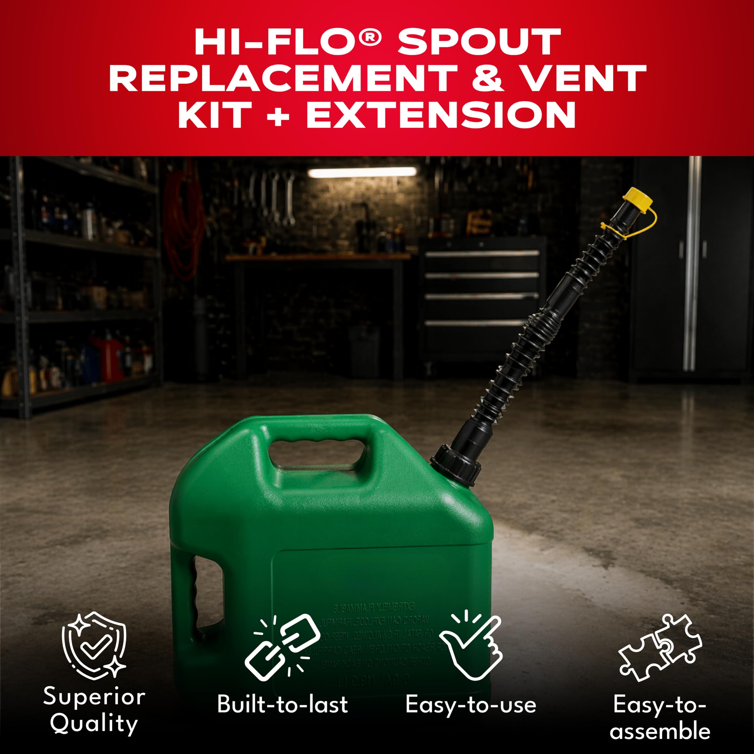 EZ-POUR Hi-FLO spout extension 8in reaches hard-to-fill tanks