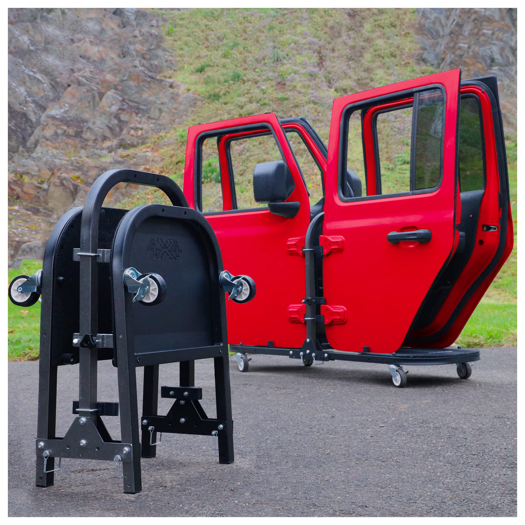 EZ4X4 2-Door Black Rolling Cart folded for compact storage and transport