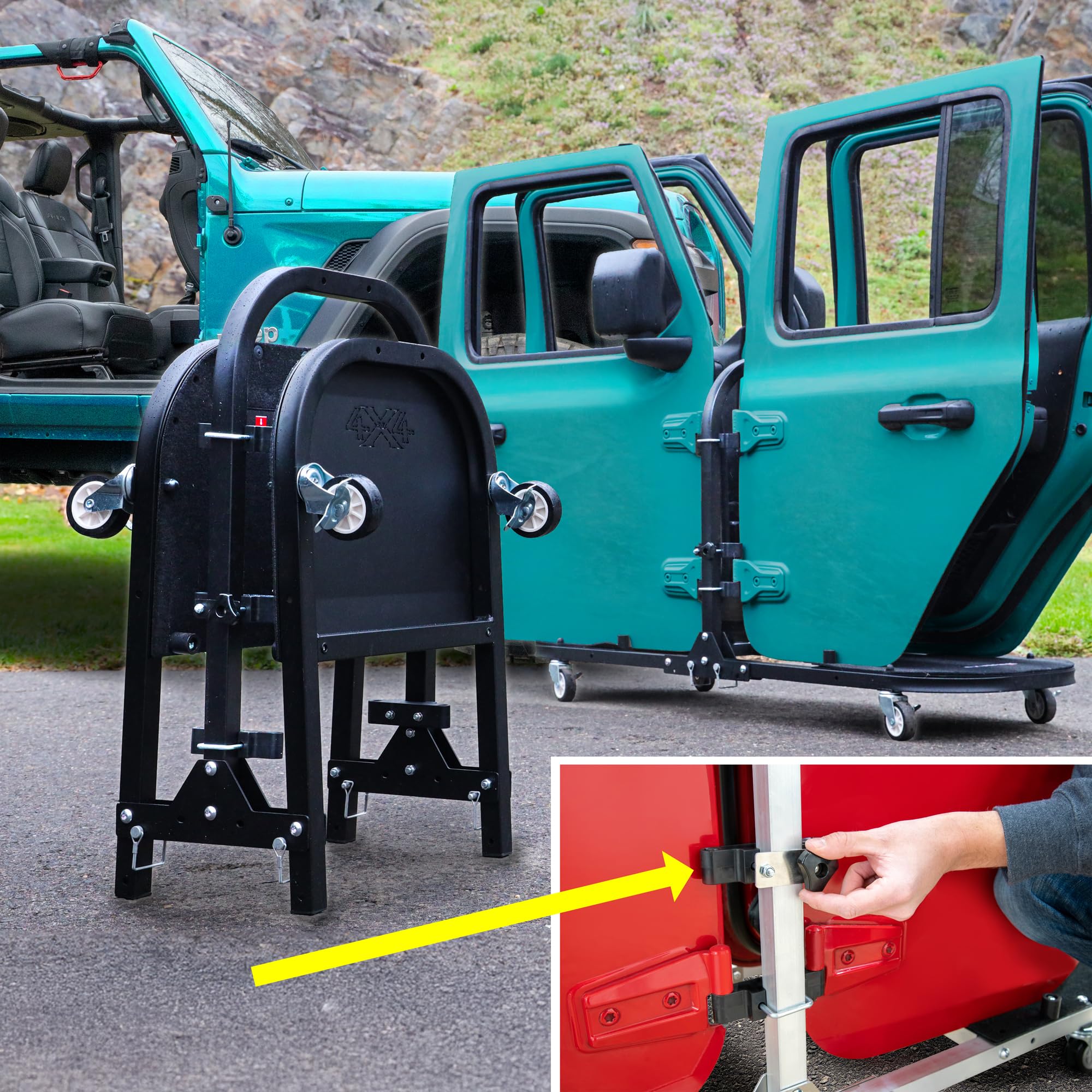 EZ4X4 2-Door Black Rolling Cart open for easy gear access