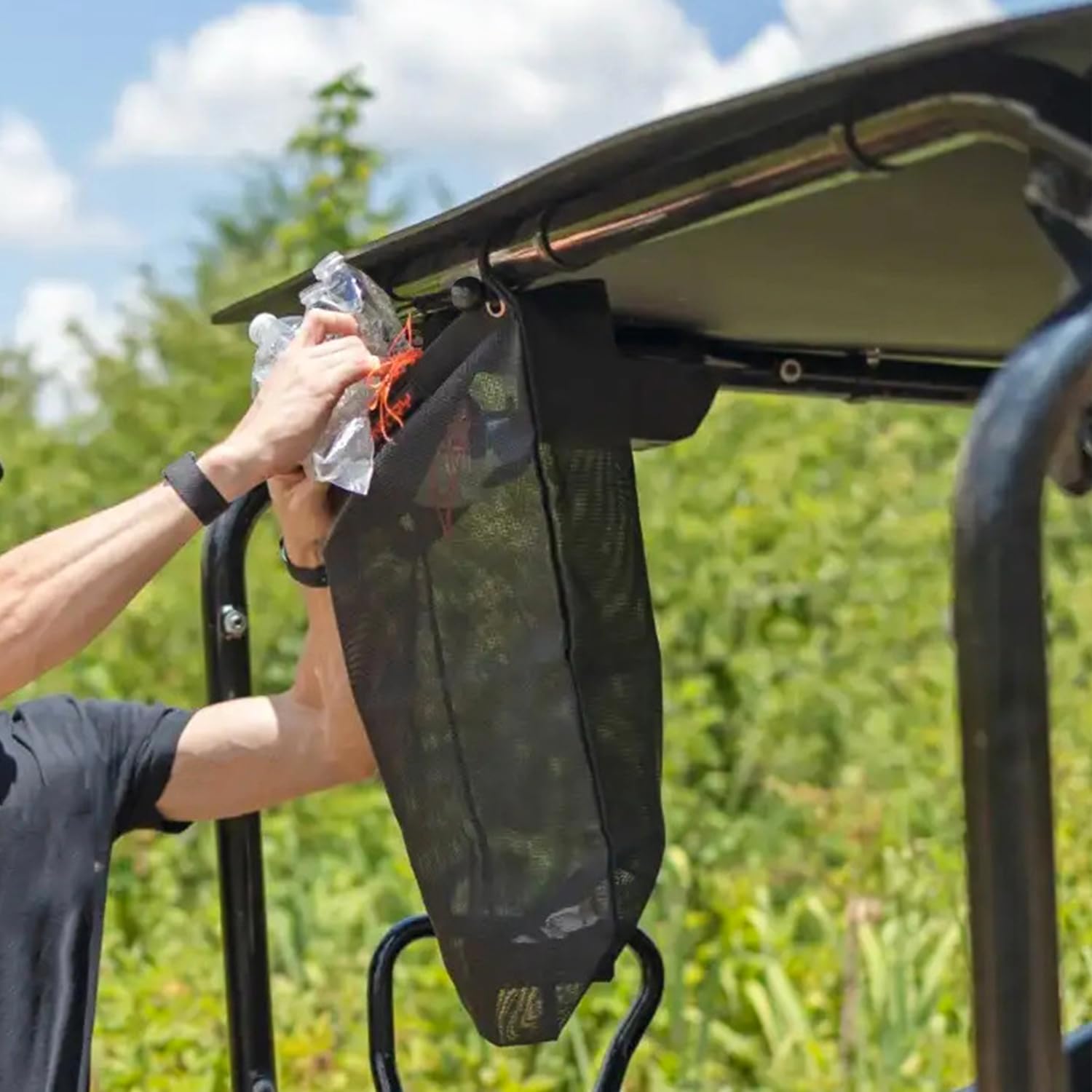 ezapex-utv-trash-sack-pvc-mesh-bag vented eyelets promote airflow during trips