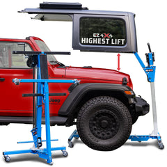EZLIFT hardtop remover lift assembly demonstrates easy setup for Jeep Wrangler hardtop work.