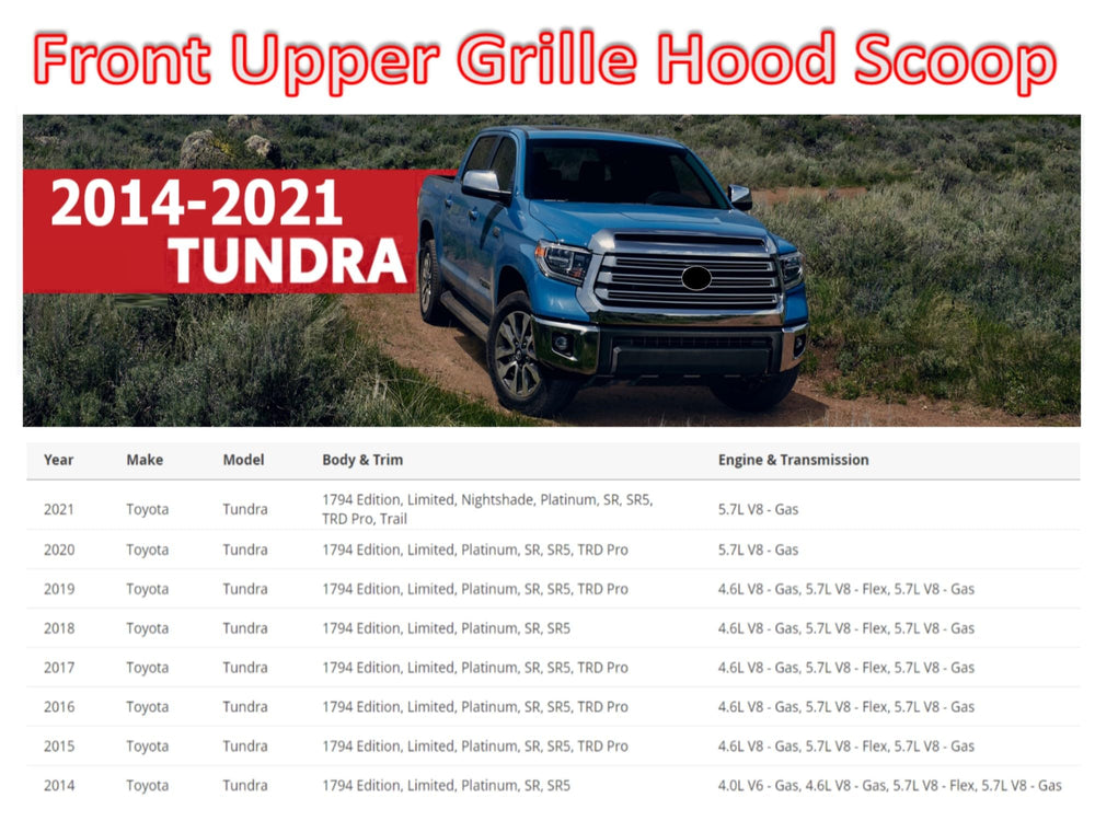 EzMech chrome hood scoop molding on Tundra, enhances exterior styling and protection.