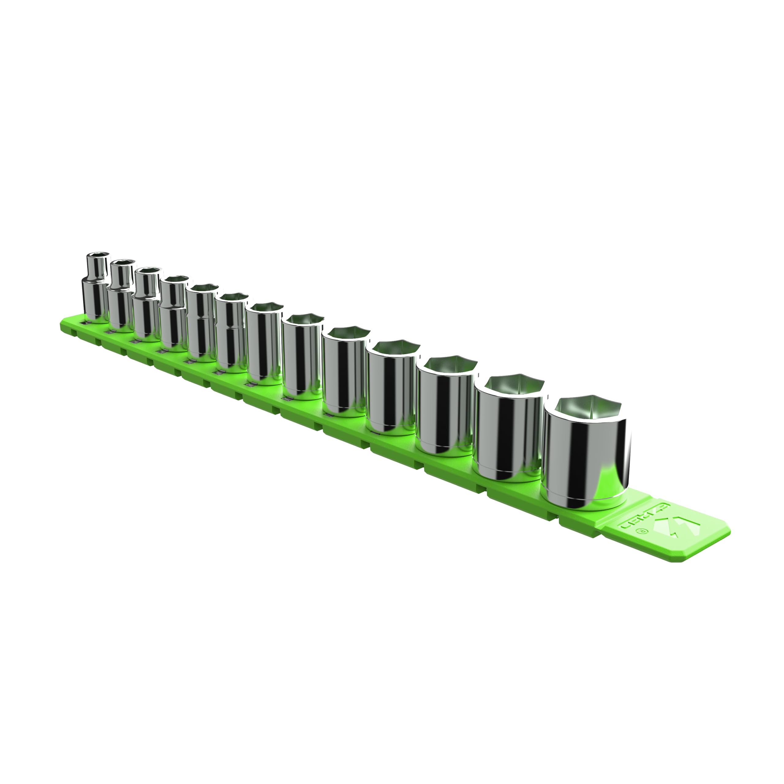 EZRED FSR14-G magnetic socket rail holds sockets securely on a green surface for quick access