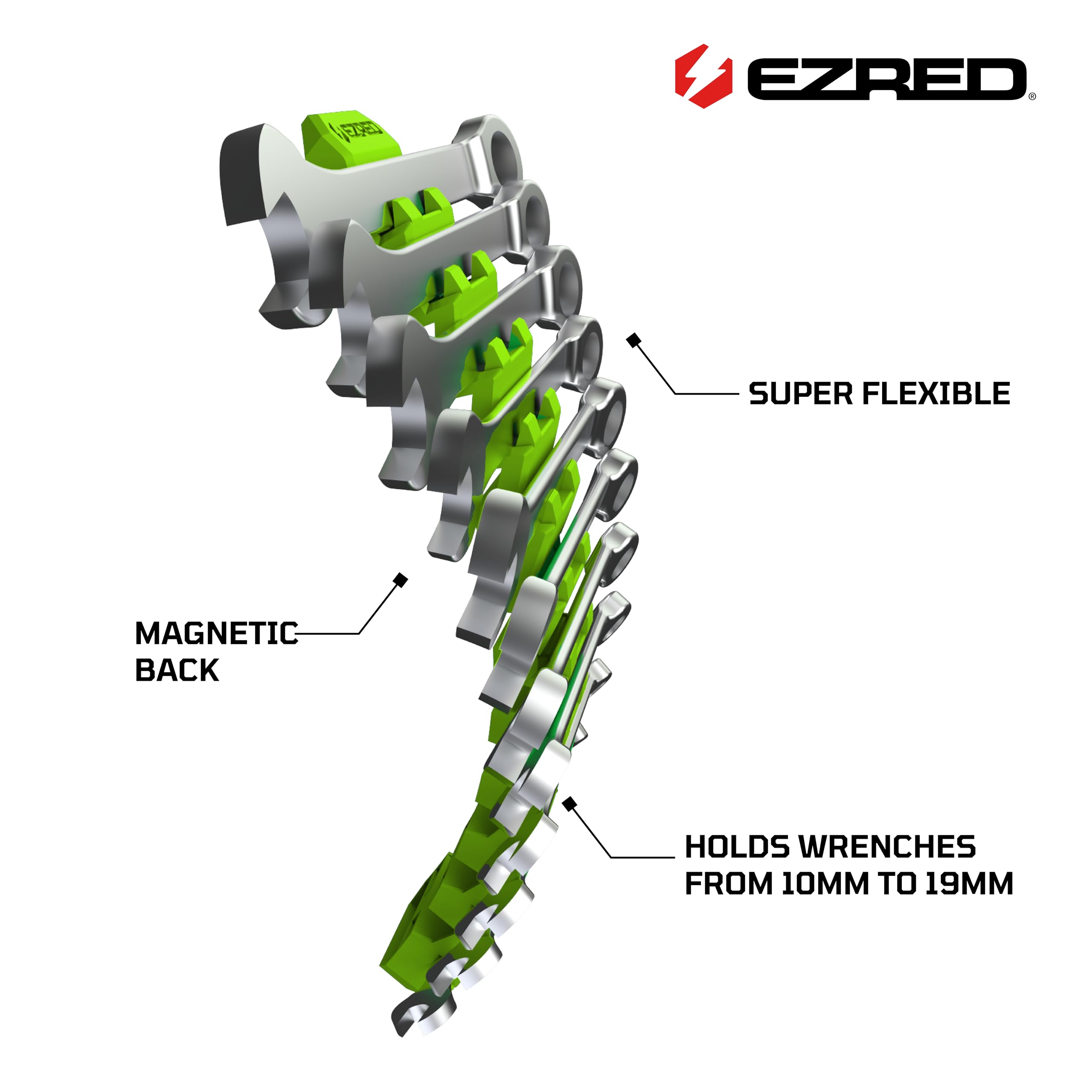 EZRED FWR12-G strong neodymium magnets grip wrenches firmly in drawers or carts.