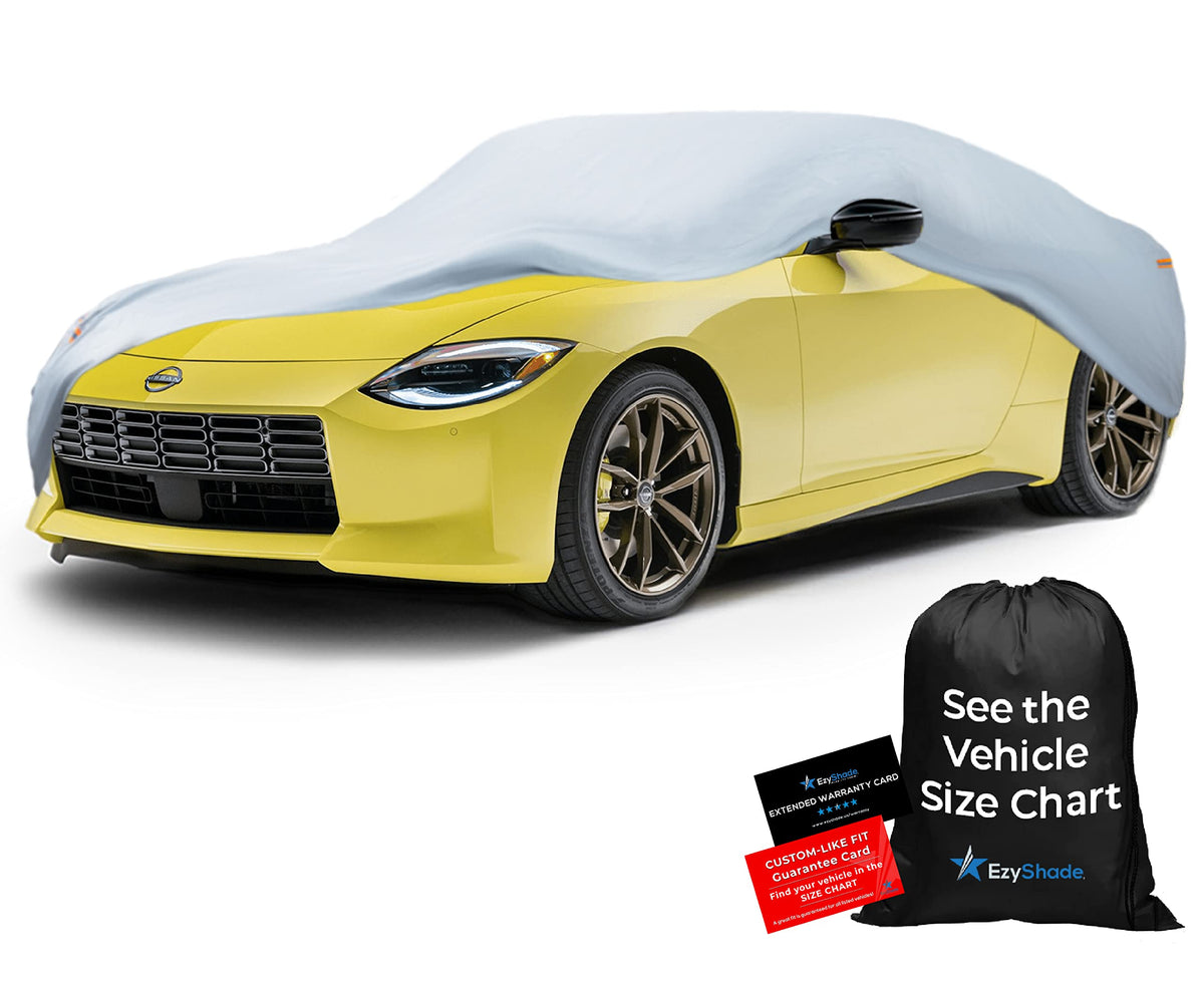 EzyShade 10-layer car cover front view protects classic cars from rain and sun.