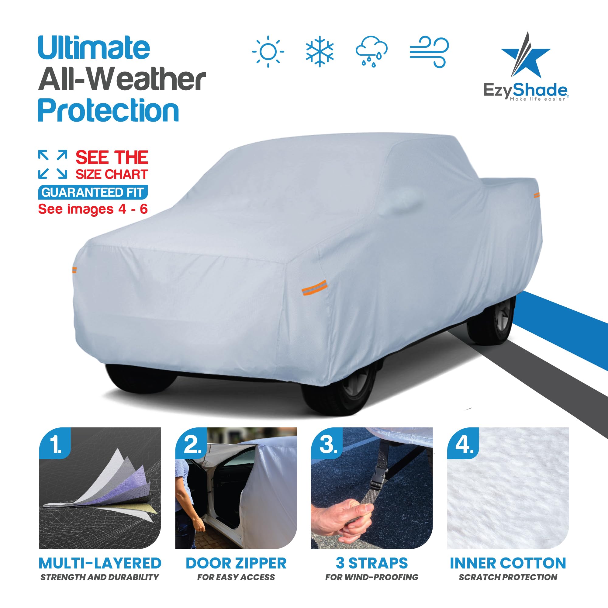 EzyShade T5 truck cover side view highlights secure straps and wind protection