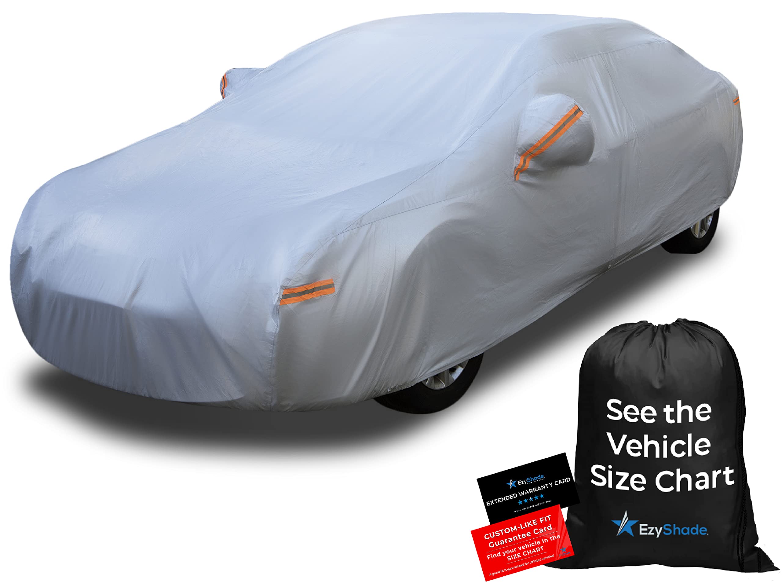 EzyShade car cover with waterproof material protecting vehicle exterior.